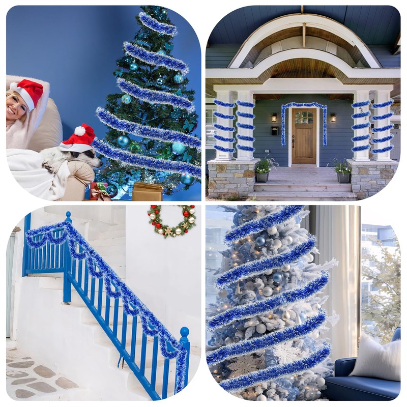 Tinsel Christmas Tree, Blue & White, 4 x 3 m