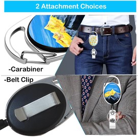 Heavy Duty Retractable Badge Reel with Carabiner Belt Clip Key Ring Cute ID Name Badge Reels for Doctor Nurse 3 Pack (Snow Mountain)