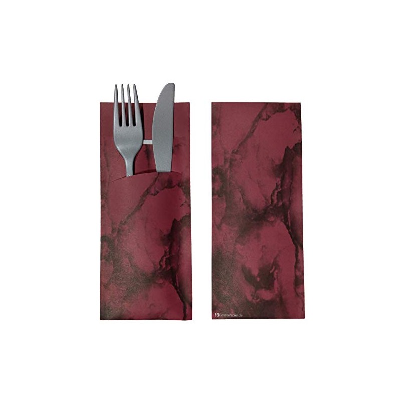 Cutlery Pockets with Napkin Bordeaux Marbled 20 cm Pack of