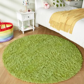 Andency Grass Green Round Area Rug for Bedroom, Soft Shag Circle Rug 6x6 for Room, Fluffy Faux Fur Carpet for Home Decor, Circular Fuzzy Plush Rug for Living Room, Playroom