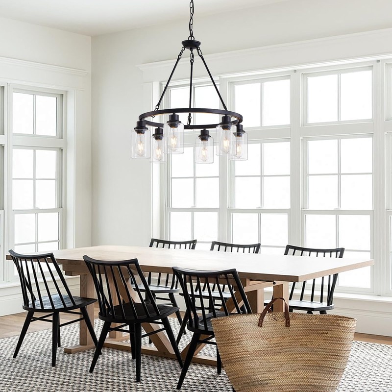 OTeedo 6-Light Farmhouse Wagon Wheel Chandeliers for Dining Room,24" Black