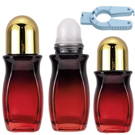 WIKNOW 3PCS 50ml /30ml Roller Glass Bottles for Essential Oils Empty Roller Ball Applicator Refillable Perfume Roller Bottles Deodorant Container For Fragrance with Opener(Golden Cap Red Gradient)