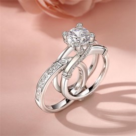 Jeulia Diamond Band Rings for Women cz Sterling Silver Interchangeable Ring Sets Wedding Engagement Anniversary Promise Ring Bridal Sets (silver, O-½)