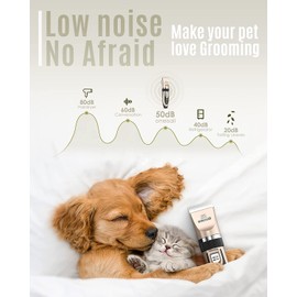 oneisall Dog Clipper Low Noise, Dog Grooming Kit with Rechargeable, Dog Shaver Cordless Electric Quiet Hair Clipper Set for Dog Cats Pets（Gold）