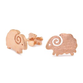 Monkimau Girl's Sheep Stud Earrings Made of 925 Sterling Silver Matt with 18 Carat Rose Gold Plated, Silver