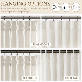Linen Floor to Ceiling Long Curtains 96 Inches Long for Living Room 8ft Pinch Pleated Cream Light Filtering Sheer Curtain Back Tab Farmhouse Window Drapes Bedroom Natural Beige Ivory 40x96, 2 Panels