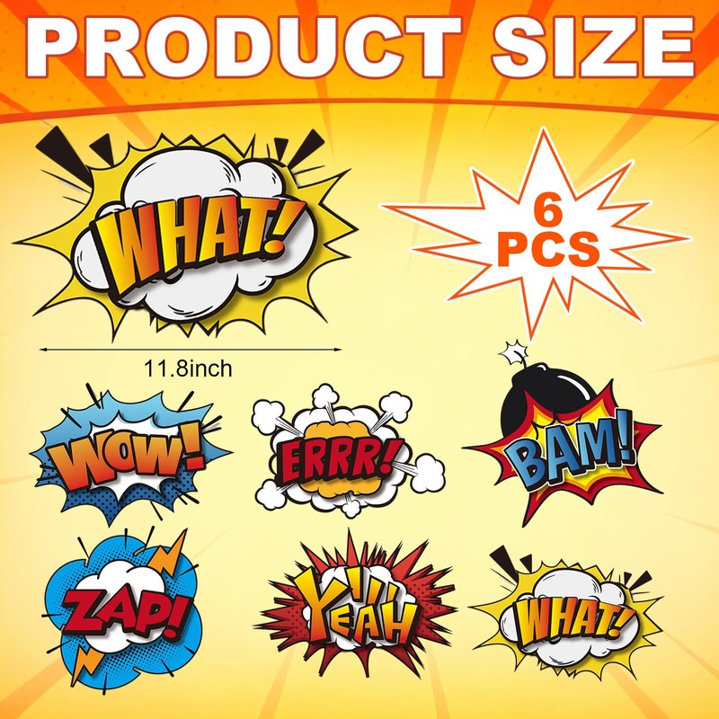 6 Pcs Hero Party Decor 3D Multilayer Comic Action Cutouts,
