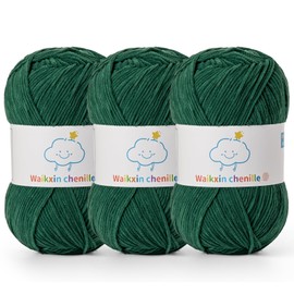 Fluffy Chenille Yarn for Crocheting，Baby Yarn for Crocheting Soft，3 Pack of 100g/3.5oz Velvet Amigurumi Yarn ，Fingering Weight Yarns for Crocheting Baby Blankets、DIY Craft.(3 Dark Green)