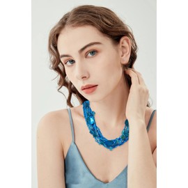 Firstmeet Stylish Multi-Layer Beaded Shell Necklace Beach Vacations Perfect Accessory for Women(XL-1255-Seablue)