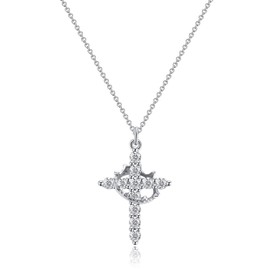 DEARMAY Sterling Silver Crown Cross Necklace for Women, Cute Dainty Diamond Cross Pendant Necklaces Simple Aesthetic Jewelry Gift