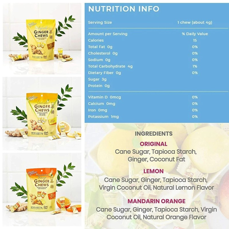 Prince of Peace Ginger Chews Candy with Lemon (100%Natural) 4oz(Pack