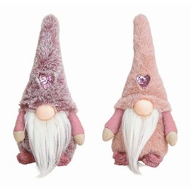 Spetebo Gnome Set of 2 – Gnome with Heart in Pink/Pink – Christmas Decoration Table Decoration Window Decoration to Stand Up
