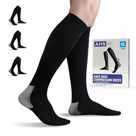 American Hospital Supply Knee High Compression Socks | 15 - 20 mmHg Black X-Large Lightweight Compression Stockings | Pack of 3 Pairs