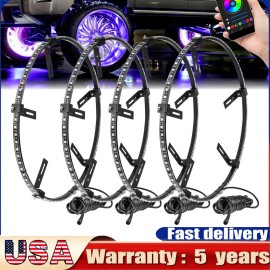 Gearzaar 4x15.5'' RGB Wheel Ring Lights LED Light For Truck Car Rim Lights Bluetooth APP