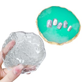 Resin Nail Art Palette, Round Glass Paint Tray Palettes, Nail Art Painting Mixed Color Paint Tray, Nail Polish Palette, Nail Holder Display Board Cosmetic Mixing Tools.Glass&Green
