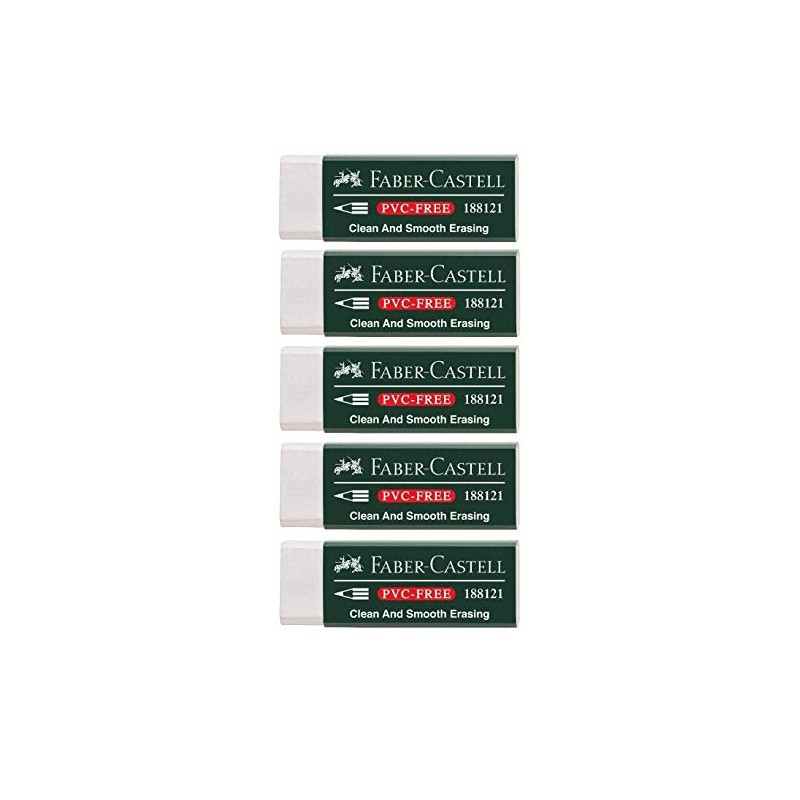 Faber-Castell 188121 Eraser 7081 N PVC-Free, Plastic (5 Erasers, White)