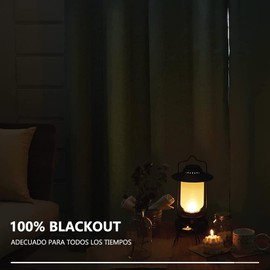 NANWEI Lino Cortinas Blackout con Aislamiento Térmico, 100% Blackout y Ojal Superior Cortina para Recámara y Ventana de Sala, Capa Trasera de Revestimiento Gris, 2 Paneles, 106.6 x 160 cm, Natural