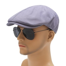 ZLYC Men Cotton Flat Cap Summer Scally Ivy Gatsby Newsboy Beret Driver Cabbie Hunting Hat, Plain Purple