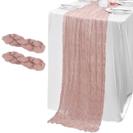 2 Pack Dusty Pink Cheesecloth Table Runner 10FT Boho Gauze Fabric Table Runner Vintage Rustic Sheer Runners for Wedding Party Bridal Baby Shower Birthday Holiday Home Decor