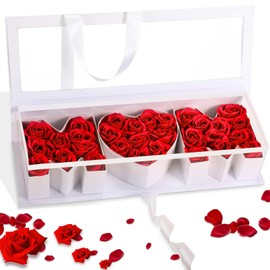 Thiccywoov Mother's Day Gift Mom Letters Box with 30 Scented Flowers Fillable Mom Flower Box Birthday Mom Gift Box for Valentine's Day, Mother's Day, Birthday Gift(White Box, Red Flower)