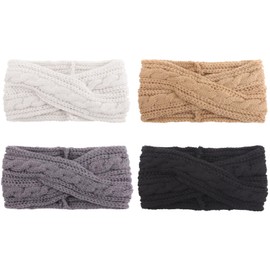 DRESHOW 4 Pack Knitted Hairband Crochet Turban Headband for Women Girls Warm Bulky Crocheted Headwrap