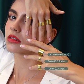 Suplight Open Ring for Men and Women 5/10/17 mm Wide Adjustable Ring Shiny Matte Band Ring Ankle Ring Stainless Steel / 18 K Gold-Plated Wedding Rings Partner Rings Finger Jewellery with Gift Box,