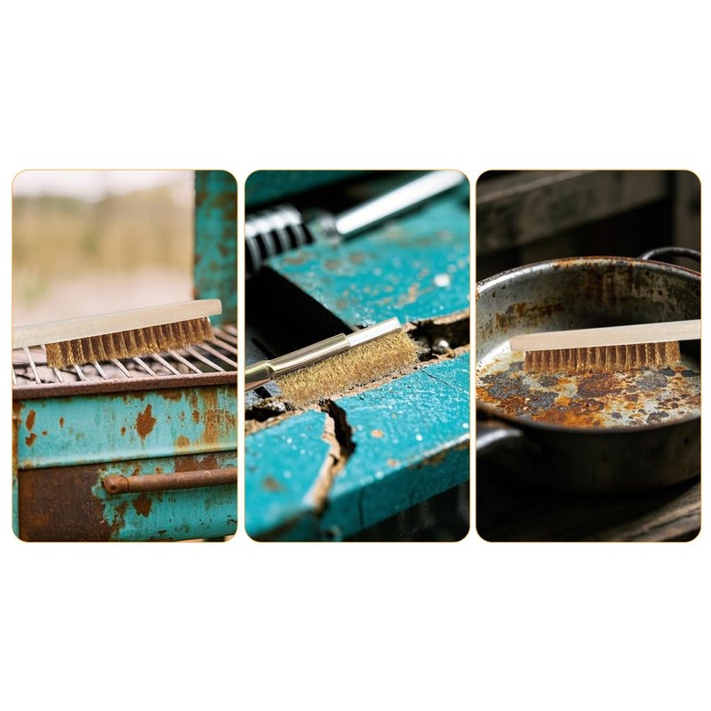 Axinost Wire Brush Set, Straight Brush, Brush with Wooden Handle,