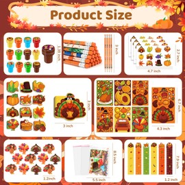 BenLouis Fall School Stationery Set Party Favors Thanksgiving Day Classroom Gift Prizes Bulk for Students Kids Autumn Pumpkin Harvest Pinata Filler Goodie Bag Stuffers Decor （24Set Thanksgiving ）