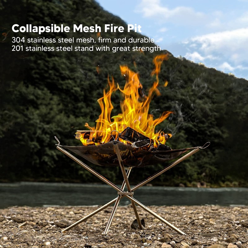Outdoor Fire Pit, Portable 22 Inch Upgrade Foldable Stainless Steel