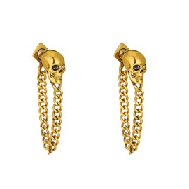 YISXVD Halloween Skull Chain Earrings for Women Hipster Vintage Gothic Punk Skeleton Bone Stud Earrings Costume Party Jewelry (Gold)