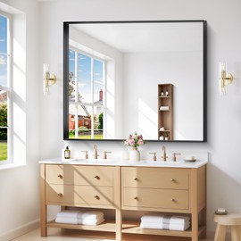 Black Bathroom Mirror, 40x48 Inch Rectangular Framed Mirror, Large Wall Mounted Bathroom Vanity Mirror Over Sink for Bedroom,Restroom, Living Room, Hangs Vertically or Horizontally