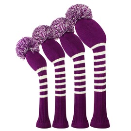 Knit Golf Wood Headcover Set of 4 for Driver Wood, Fairway Wood*2, Utilities (Purple)
