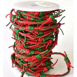 Fake Barbed Wire Red/Green 3ply Real Leather Cord 10 Meter Length Spool by Greek Crafts