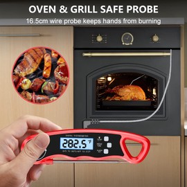 Meat Thermometer Instant Read, TEUMI Digital Food Thermometer with Dual Prode [1 Extra Wire Prode] and Alarm, BBQ Thermometer with ºF/ºC Button, Kitchen Cooking Thermometer for Oven Grill Smoker Candy