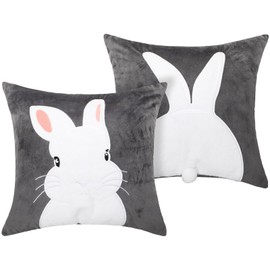 Cinnvoice 2 Pcs Easter Bunny Rabbit Embroidered Pillow Case 18 x 18 White Bunny Throw Pillow Cover Spring Holiday Decorative Throw Pillow Easter Pillowcase Velvet Square Cushion Cover for Couch