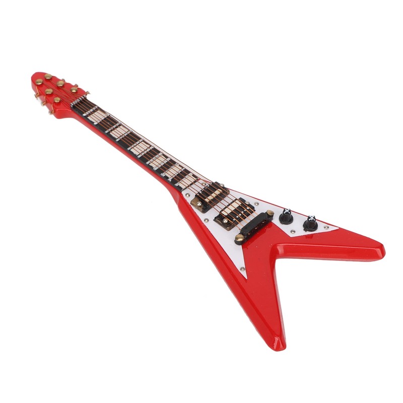 Red Miniature Electric Guitar Replica Wooden Mini Musical Instrument Model
