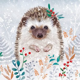 Museums & Galleries Pack of 8 Artistic Charity Christmas Cards - Winter Foliage Hedgehog - Snowy Scene, multi, 160 x 160 mm