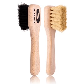 SULPO Cream Brush Pot Brush Shoe Brush - Soft Brush - Leather Brush Dirt Brush for Leather Shoes - 2 Piece Set - 1 Black and 1 Natural - Shoe Care