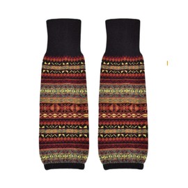 zfyanssee 1 pairs Women Leg Warmer Striped Ethnic Knitting Wool Footless Knee High Boot Socks Christmas Socks Boot Cuff Cover Socks (Black)