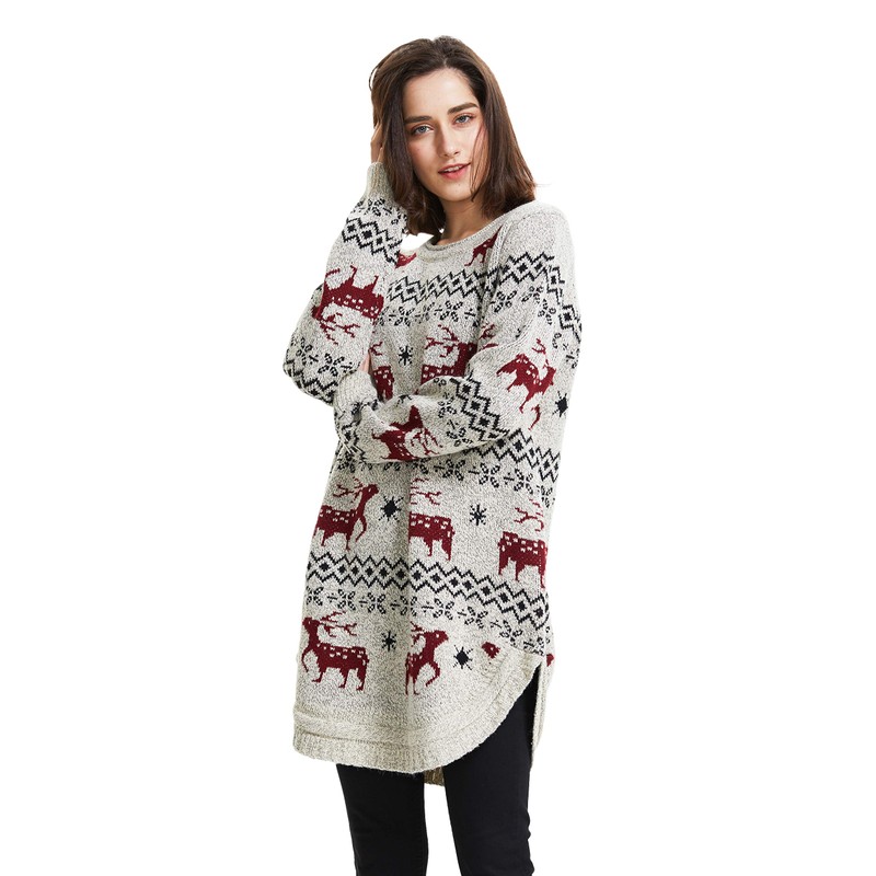 Reindeer Snowflake Christmas Pullover for Women Jumper - l