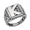 Men's Sterling Silver Diamond Initial "K" Nugget Ring (Size 12.25)