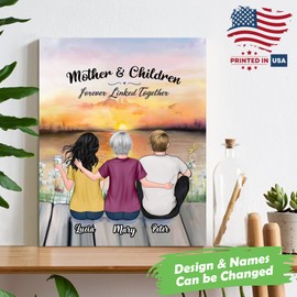 Gossby Custom Mom Wrapepd Canvas - Custom Art Gift for Mom from Daughter, Son with Name - Mothers Day, Christmas, Birthday Gift - Mother Children Forever Linked Together