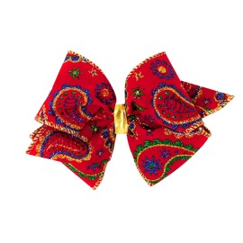 Wee Ones Girls' Glitzy Holiday Hair Bow, Mini King, Paisley