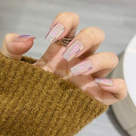 Handmade Press on Nails Long Coffin - Aurora Borealis Fake Nail 10Pcs(S)