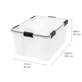 IRIS USA WeatherPro 63 Qt Storage Bins with Lids, 2 Pack, BPA-Free Plastic Gasket Box with Tight Latch and Seal, Stackable Nestable Tote Tub - Clear/Black