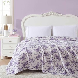 Betsey Johnson - Blanket, Ultra-Soft Plush Bedding, Warm & Cozy, Oversized Room Essentials (Ballet Bows Purple, King)
