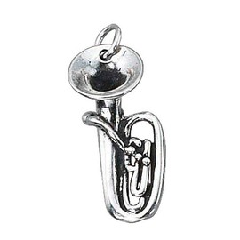 Auntie's Treasures Sterling Silver 16" Mens Unisex 1.5mm Box Chain 3D Baritone or Tuba Musical Instrument Pendant Necklace