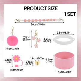 HELION 7 PCS Stan Ley Water Bottle Accessories, Water Bottle Handle Strap Accesories Set for Stan Ley Cup, S tanley-Cup Accesories S tanley-Cup Accessoriess (Pink)
