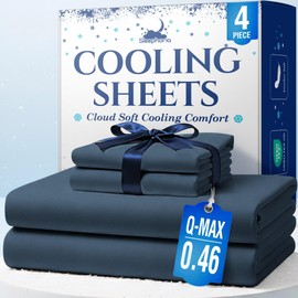SLEEPHORIA Cooling Sheets - BreezeWeave 4 PC Full Size Cooling Bed Sheets for Hot Sleepers & Deep, Cool Rest - Cloud Soft, Silky Smooth, 16 in Deep Pocket, Ultra Durable (Navy Blue)