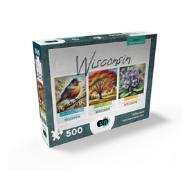 MyPuzzle Wisconsin: Bird, Tree, Flower- State Symbols Collage Series - Premium 500 Piece Jigsaw Puzzle for Adults